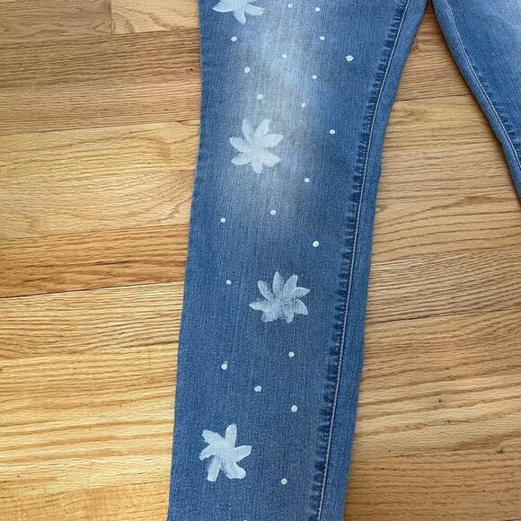 Hand reverse dyed painted flowers vines Jeans size 12 skinny - Picture 7 of 10